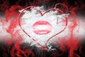 Heart and a Kiss With Red Smoke. Valentine`s Day Concept 3D Illu Royalty Free Stock Photo