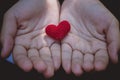 Heart knit in the hands of the girl. Royalty Free Stock Photo