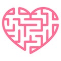 Heart labyrinth. Happy Valentine`s Day concept. Pink maze heart isolated on white background. Valentine`s Vector Illustration