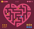 Heart labyrinth video game. Happy Valentine`s Day concept. Pink maze heart casual video game on vinous background. Valentine`s
