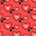 Heart with lace and I love you lettering. Seamless pattern. Vector illustration. Velentines day design