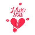 Heart with lace. Valentines day design. I love you lettering inscription