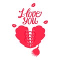Heart with lace. Valentines day design. I love you lettering inscription
