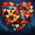 Heart laid with colorful tiny confetti hearts. Heart as a symbol of affection and Royalty Free Stock Photo