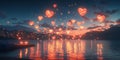 Heart Lanterns Night Sky Image Royalty Free Stock Photo