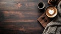 Heart Latte Art in Dark Mug on Rustic Wooden Table Royalty Free Stock Photo