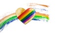 Heart with LGBT symbols on a rainbow background. Concept LGBT for design. Gay pride rainbow LGBT flag design background. Symbol of Royalty Free Stock Photo