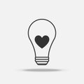 Heart Light bulb flat icon with shadow