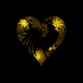 Heart of light dots and stars on a black background isolated. The stylized image of a rooster. illustration