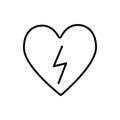 Heart with lightning line icon. Heart with lightning bolt vector illustration isolated on white. Defibrillator outline