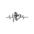 Heart line, cardiogram with music key, vector illustration Royalty Free Stock Photo