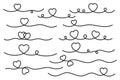 Heart lines bundle, hand drawn doodle love line for valentine`s day design. Heart text divider.