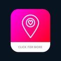 Heart, Location, Map, Pointer Mobile App Button. Android and IOS Line Version