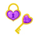 Heart lock and heart key icon, flat design. Valentines Day, love, dating, wedding concept. Isolated on white background Royalty Free Stock Photo