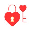 Heart lock with key vector icon. Love and Valentine Day concept Royalty Free Stock Photo