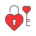 Heart lock with key vector icon. Love and Valentine Day concept Royalty Free Stock Photo