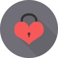 Heart lock Valentine`s Day flat icon on gray round box with shadow