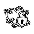 Heart Locked by Chains and Padlock - Tattoo Style Illustration Royalty Free Stock Photo