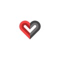 Heart logo creative design, black and red colors symbolizing human qualities good and evil or a symbol of donation