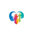 Heart logo and hand care design colorful, charity icons Royalty Free Stock Photo