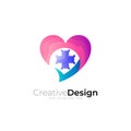 Heart logo and plus design medical, love care design