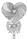 Heart lollipop line art design for coloring book for adult, T- shirt design and other decorations - stock