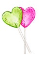 Heart lollipops isolated on white background hand-drawn illustration Royalty Free Stock Photo