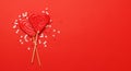 Heart lollipops: Sweet treats on a red backdrop with text space