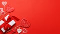 Heart lollipops: Sweet treats on a red backdrop with text space