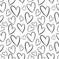 Seamless pattern of hand-drawn hearts. Background for cards, papers, fabrics, wallpapers, decoration, web banners, posters, brochu