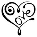 Heart in Love Black and White Tribal Tattoo with Curly Lines