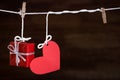 Heart love and gift on clothes line Royalty Free Stock Photo