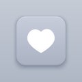 Heart, love, gray vector button with white icon on gray background