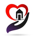 Heart love hand home house with care icon logo illustrations Royalty Free Stock Photo