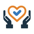 heart, love, hand, tick, check, heart care icon