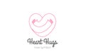 Heart Love Hugs Logo Hugging Hands design vector template Linear style. Valentines day Romantic dating Charity Donation Logotype