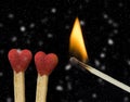 Heart love matches in the snow snowfall just be burn by amor fire eros igniting cupid 14 february background