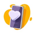 Heart love on mobile cell phone icon 3d render vector illustration graphic, cellphone smartphone digital online virtual healthcare