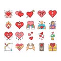 heart love romantic icons set vector