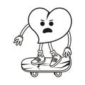 Heart love in skateboard comic character