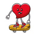 Heart love in skateboard comic character