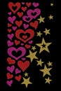 Heart, love and star stickers on a black background