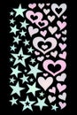 Heart, love and star stickers on a black background