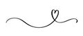 Heart and love swirl divider. Hand drawn sketch doodle style. Continious Line scribble heart thread vector illustration