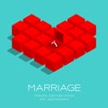 Heart love symbol from Wedding ring box 3D isometric pattern, Marriage Valentine`s Day concept poster and social banner post Royalty Free Stock Photo