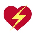 Heart love and thunderbolt power energy romantic passion flat style icon