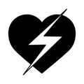 Heart love and thunderbolt power energy romantic passion linear style icon