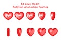 Heart love valentine day 3d rotation animation frames isolated icons set flat design vector illustration Royalty Free Stock Photo