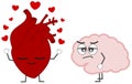 Heart in love versus brain concept cartoon illustration