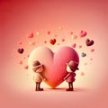 Heart, lovers boy and girl on pink background